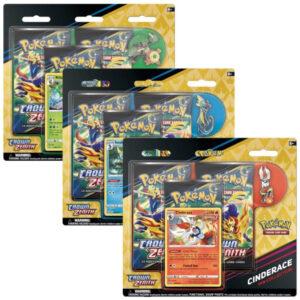Pokemon TCG Sword & Shield Crown Zenith Triple Pin Blisters - Inteleon, Cinderace ord Rillaboom